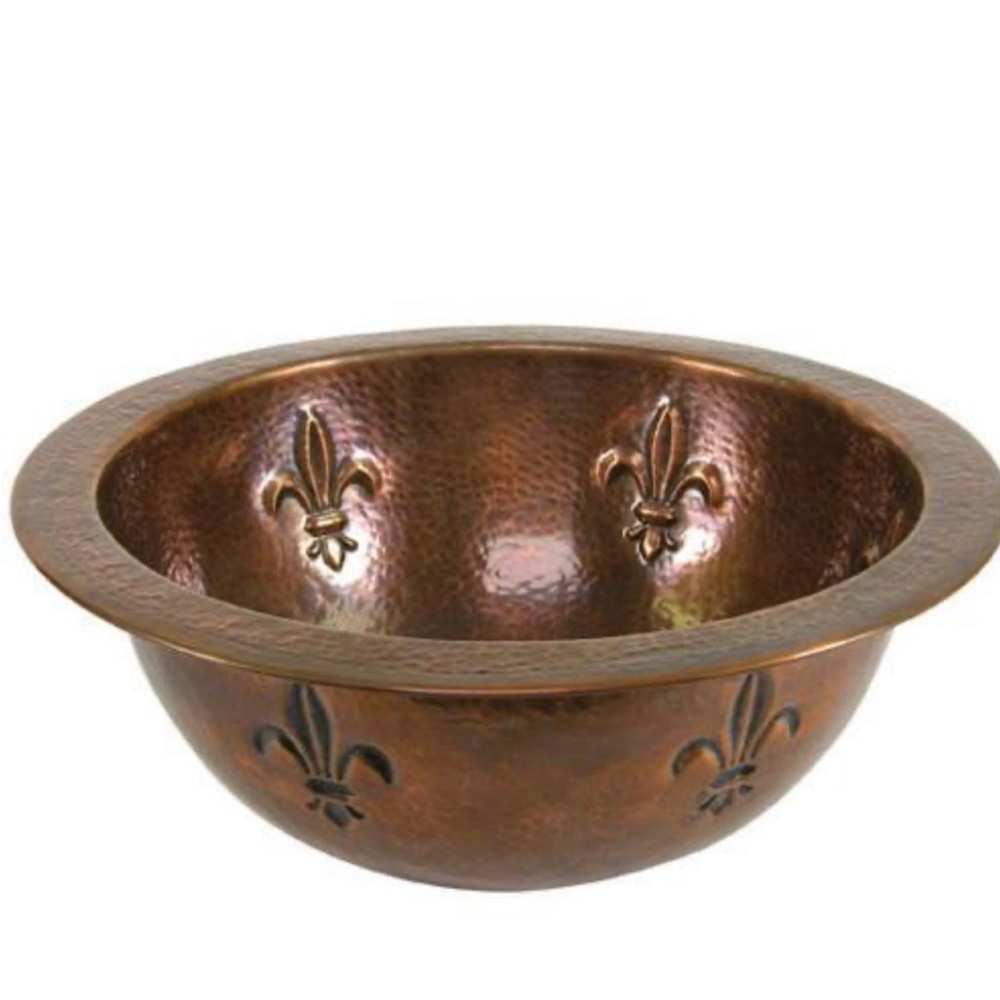 Fleur de Lis Copper Antique Finish Bathroom Sink